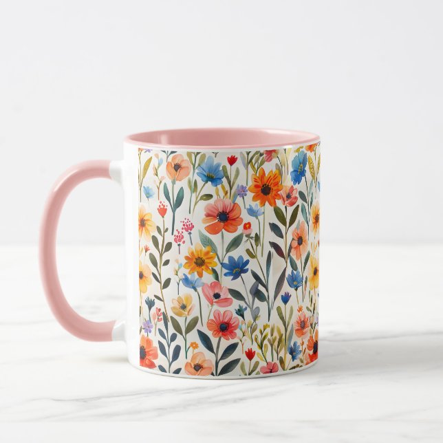 Mug Fond de fleurs sauvages de printemps à l'aquarelle (Gauche)