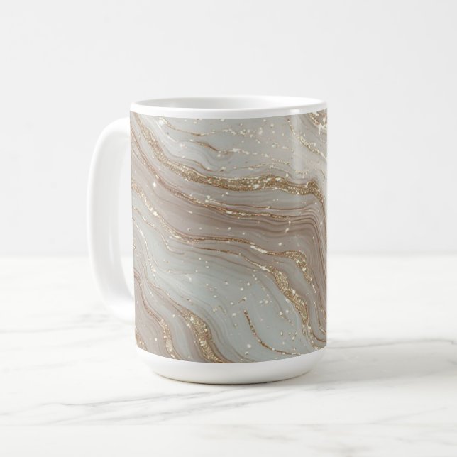 Mug Fond élégant en marbre beige avec paillettes dorée (Devant gauche)