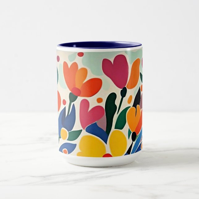 Mug Fond floral abstrait, vibrant, (Centre)