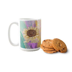 Mug Fond floral métallisé coloré avec tournesol