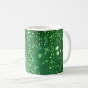 Mug Fond goutte à paillettes vertes avec bokeh scintil
