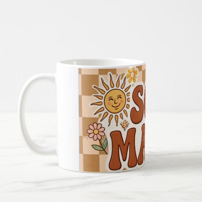 Mug Fond PNG marron à carreaux rétro doux Maman - B (Gauche)