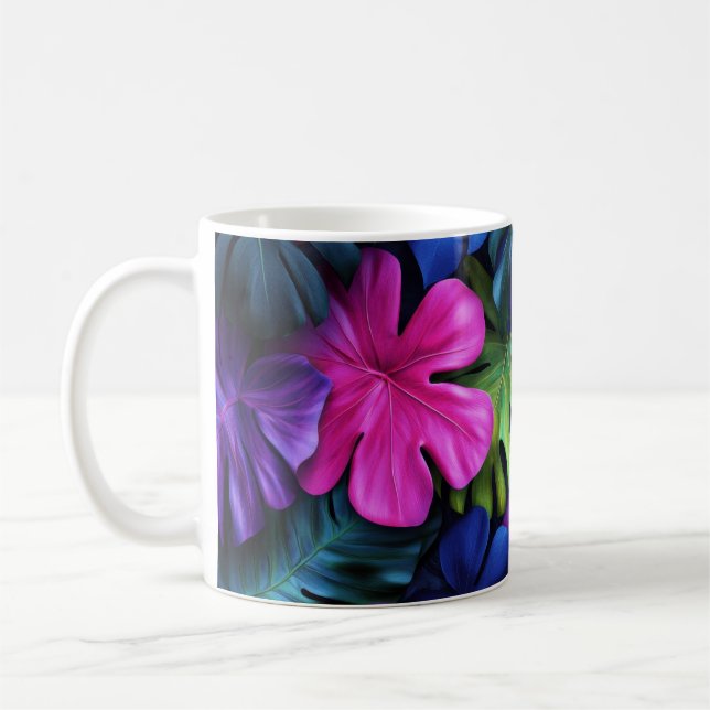 Mug Fond vibrant de feuilles tropicales néon Monstera (Gauche)