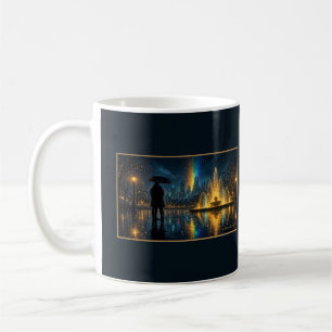Mug Fontaine de nuit pluvieuse Couple sous parapluie