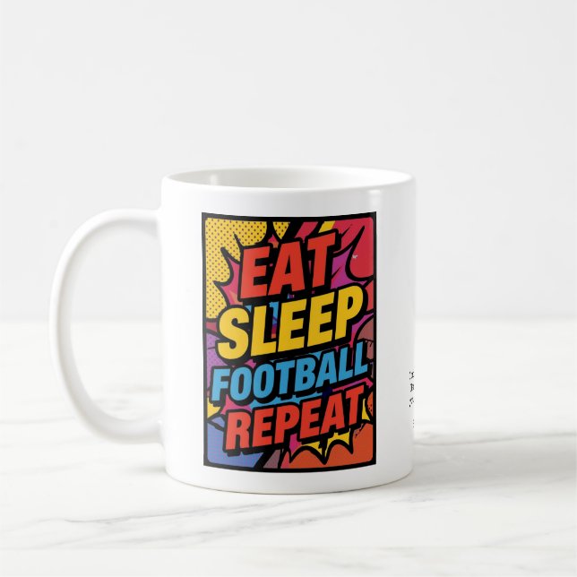 Mug Football Eat Sleep Repeat Pop Art Personalized (Gauche)