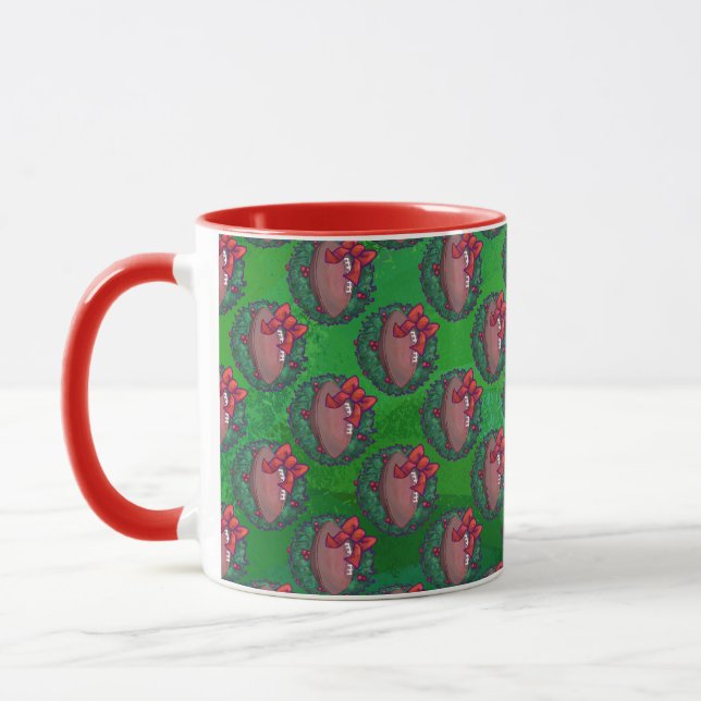 Mug Football en couronne de Noël sur vert (Gauche)
