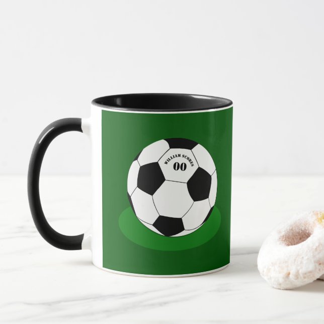 Mug Football Mug, Soccer Ball avec nom et numéro (Avec donut)