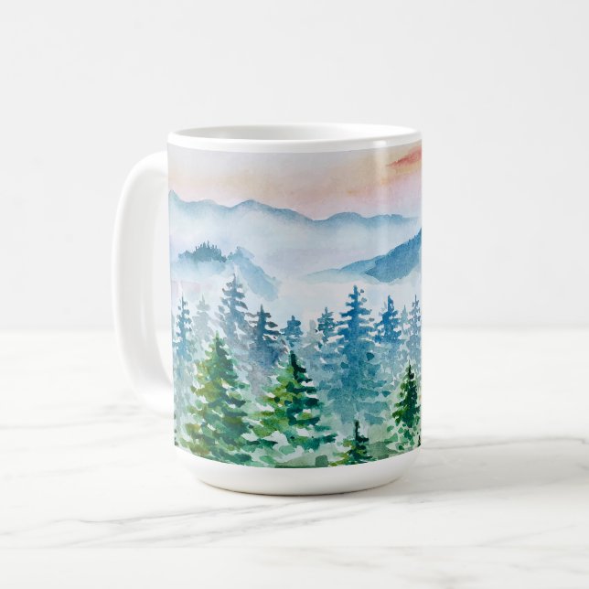 Mug Forêt d'aquarelles et montagnes (Devant gauche)