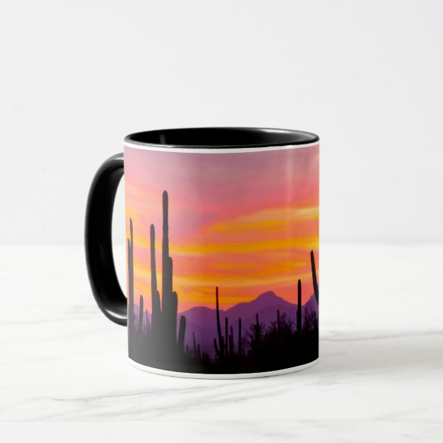 Mug Forêt de cactus saguaro au coucher du soleil (Devant gauche)