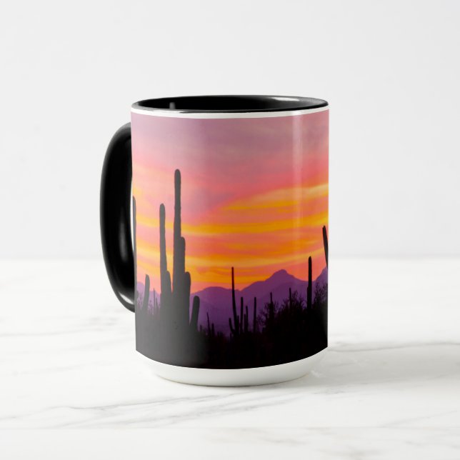 Mug Forêt de cactus saguaro au coucher du soleil (Devant gauche)