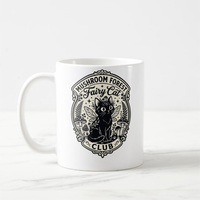 Mug Forêt de champignons Fée Chat Drôle Chat Graphique (Gauche)