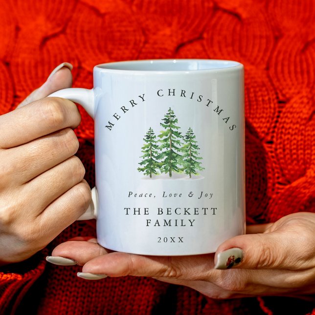 Mug Forêt de Noël à l'aquarelle avec pin (Créateur téléchargé)