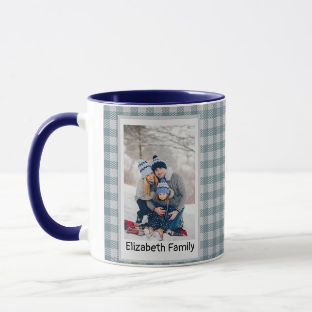 Mug Forêt de Noël Vert Plaid Russe Photo Bleu (Gauche)