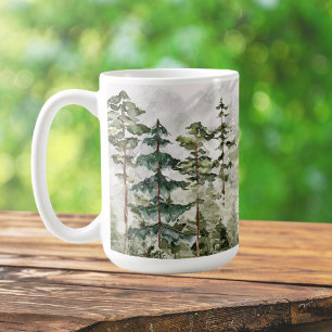 Mug Forêt de pins verte aquarelle sur la montagne