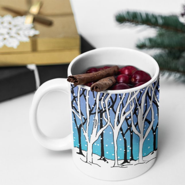 Mug Forêt d'hiver Art nouveau Arbres Wraparound Bleu (Créateur téléchargé)