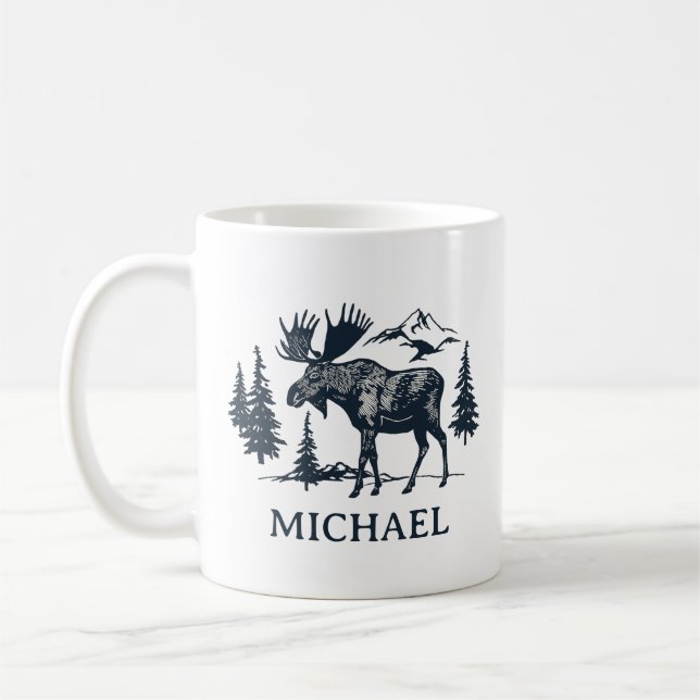Mug Forêt d'hiver Moose personnalisé en bois  (Gauche)