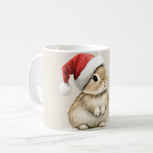 Mug Forêt enneigée Bois hivernal Noël Lapin Oiseau  (Devant gauche)