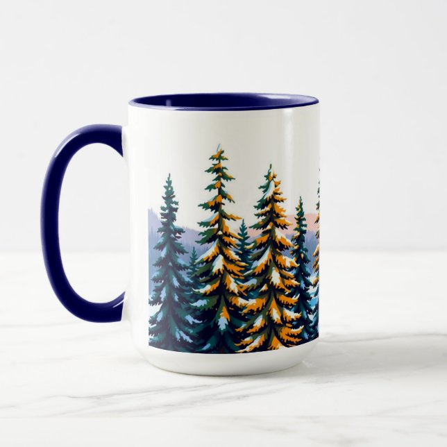 Mug Forêt enneigée de pins de Yellowstone, esthétique  (Gauche)