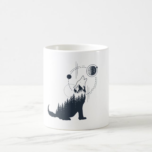 Mug Forêt géométrique moderne Wolf Double exposition (Centre)