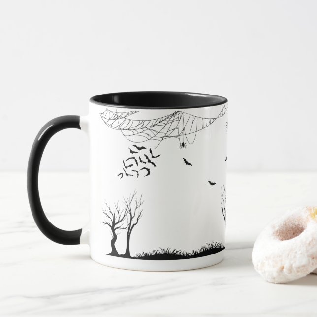 Mug Forêt hantée d'Halloween chauves-souris et araigné (Avec donut)