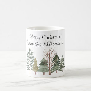 Mug Forêt hivernale à l'aquarelle Arbres simples