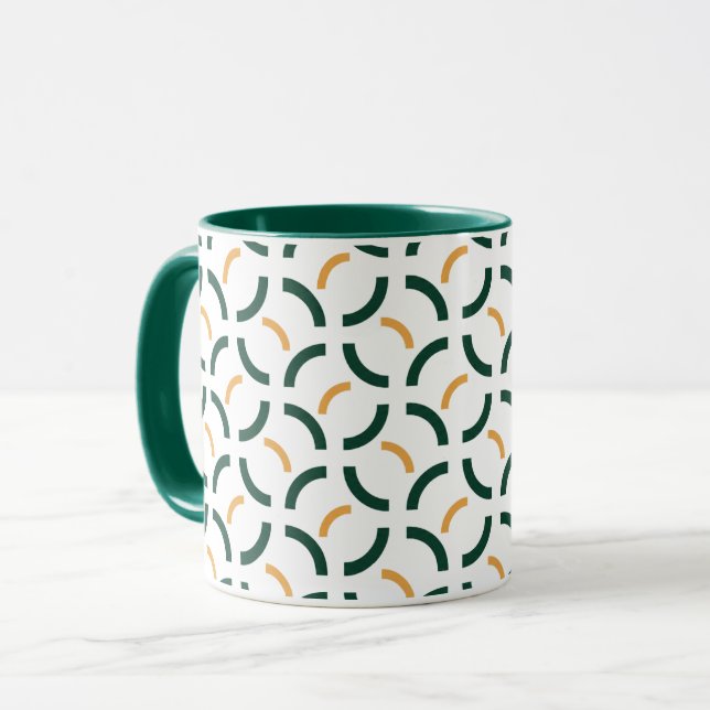 Mug Forêt verte et arcs moutarde géométriques minimali (Devant gauche)