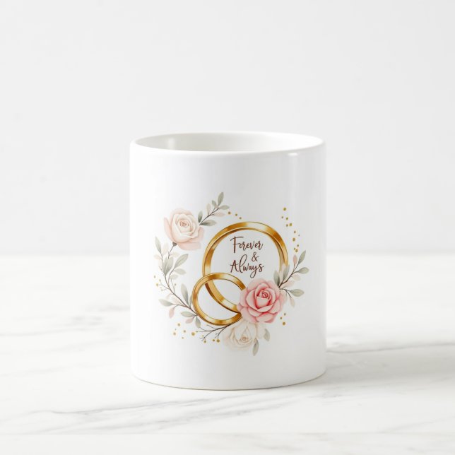 Mug Forever & Always – Bagues de mariage romantiques A (Centre)