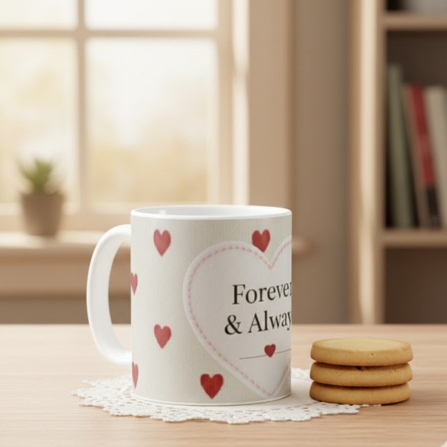Mug Forever & Always" Minimalist Red Heart Pattern - C (Créateur téléchargé)