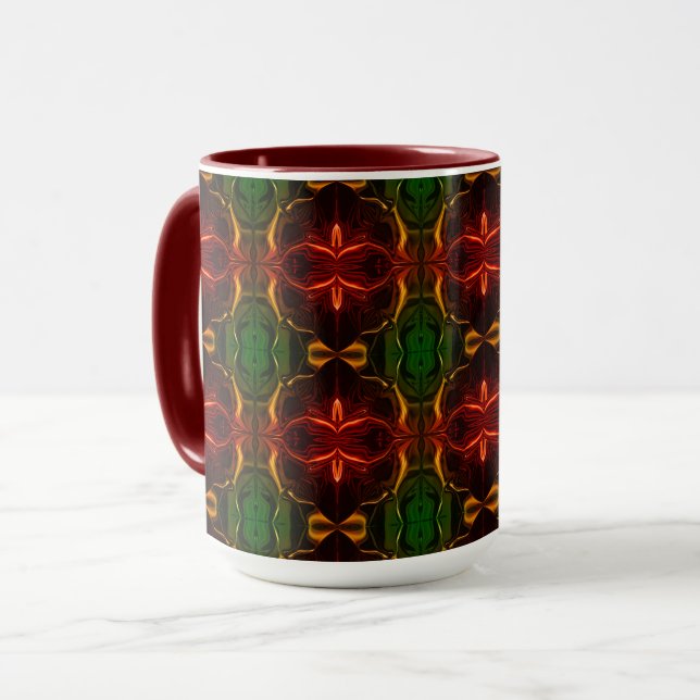 Mug Formas, "traços vermelhos flutuam", em fundo verde (Devant gauche)