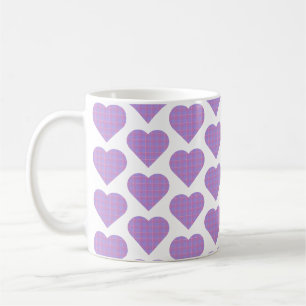 Mug Forme de cœur à carreaux rose violet pastel