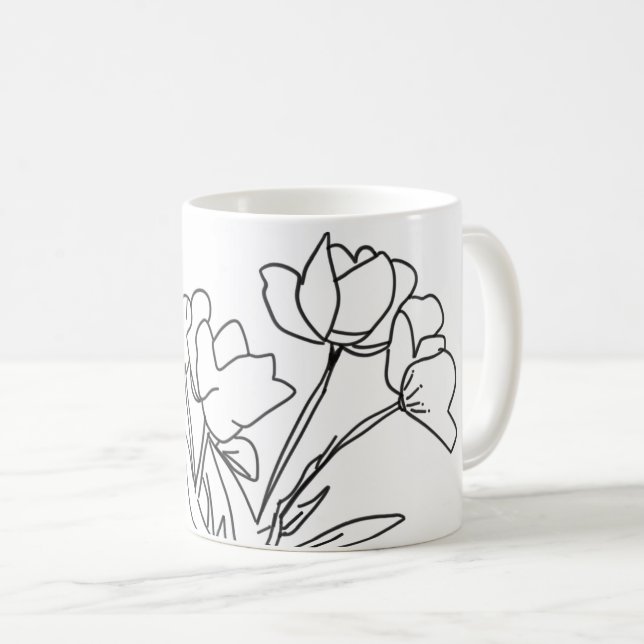 Mug Forme de fleur noire et blanche (Devant droit)