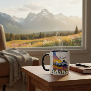 Mug Forme de l'Idaho avec montagne et fleurs sauvages