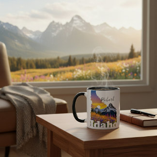 Mug Forme de l'Idaho avec montagne et fleurs sauvages