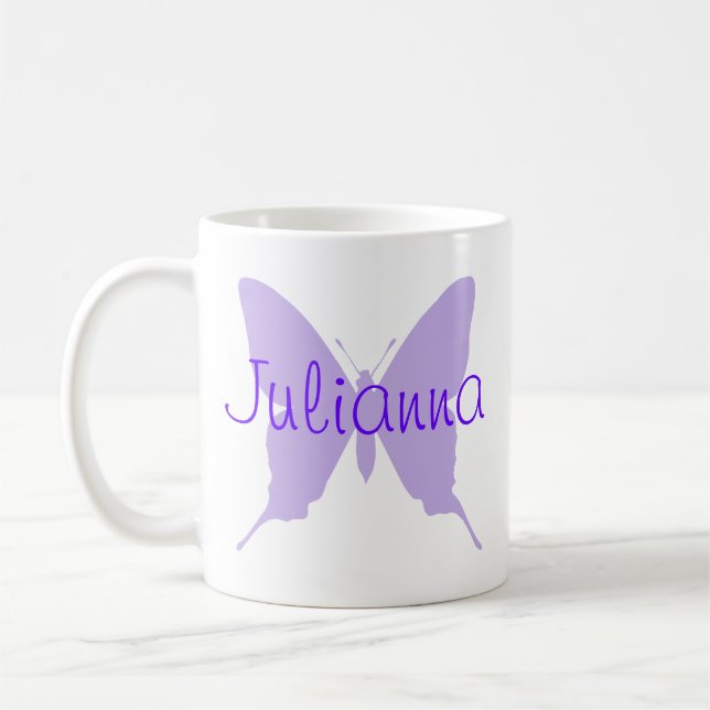 Mug Forme de papillon violet de lumière personnalisée (Gauche)