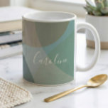 Mug Formes Abstraites dans le nom de script personnali<br><div class="desc">Formes Abstraites en Turquoise Nom de script personnalisé Café Mug</div>