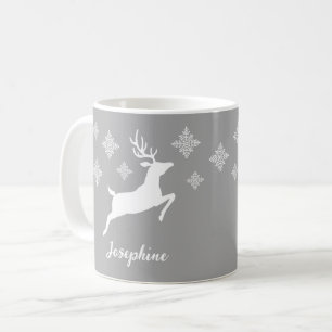 Mug Formes de cerf blanc sur fond gris avec flocons de