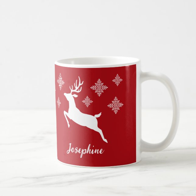 Mug Formes de cerf blanc sur fond rouge avec flocons d (Droite)