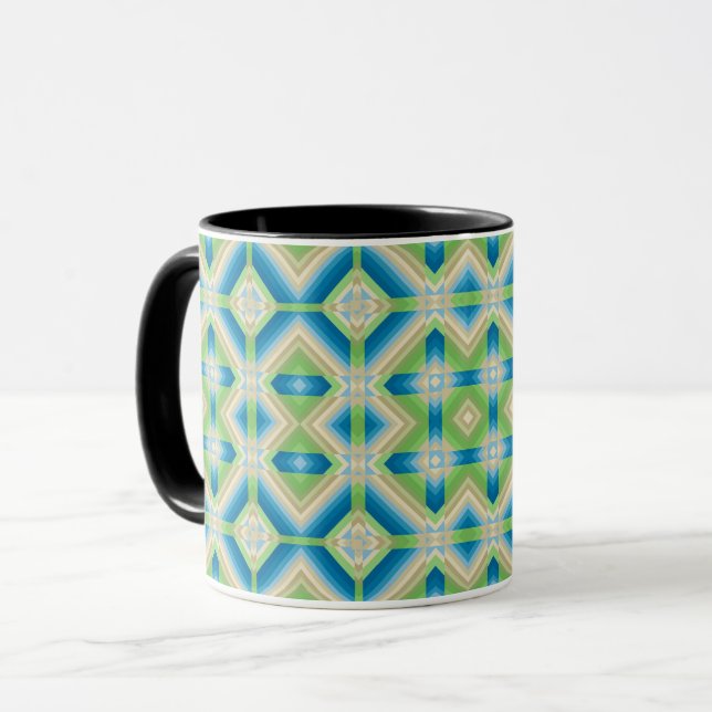 Mug Formes géométriques d'abstraction bleu vert blanc  (Devant gauche)