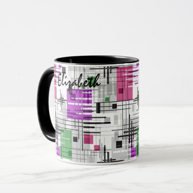 Mug formes géométriques modernes Abstraites rayées (Devant gauche)