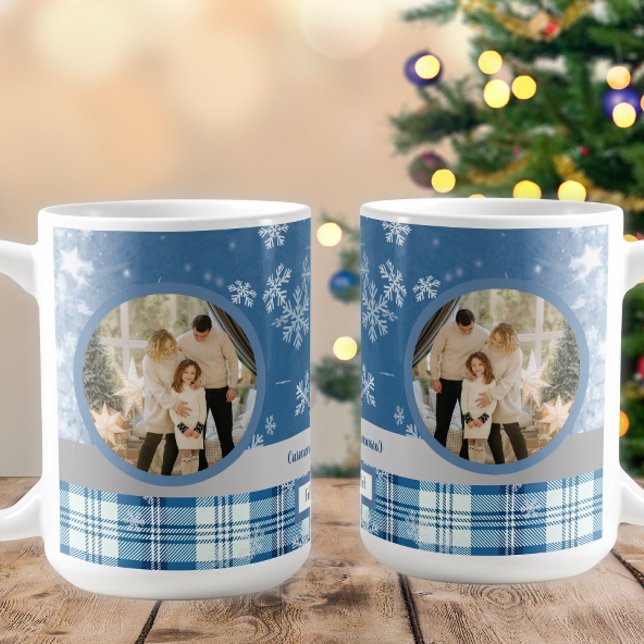 Mug Foto Spanish Feliz Navidad Elegante Azul  (Créateur téléchargé)