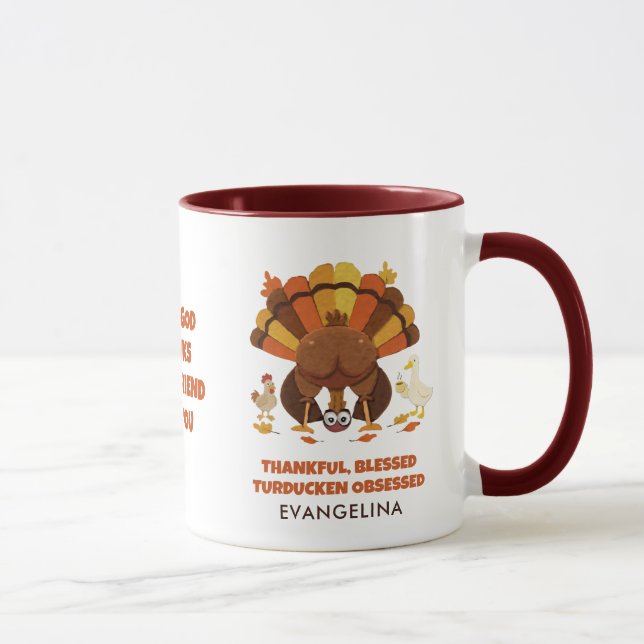 Mug Fou de TURDUCKEN Amis de Thanksgiving amusants (Droite)