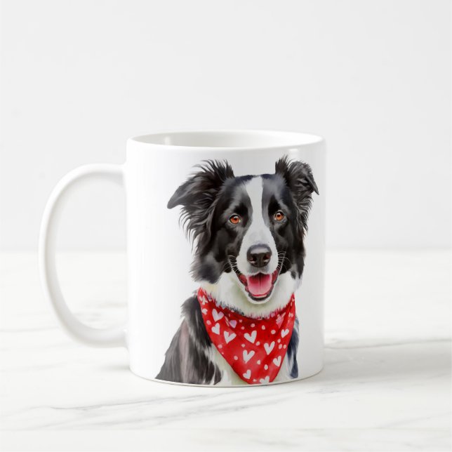 Mug Foulard rouge cœur Border Collie heureux  (Gauche)