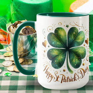 Mug Four Leaf Clover Green et Gold St Patrick's Day