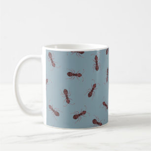 Mug Fourmis brunes illustrées sur fond gris-bleu clair