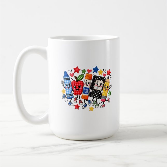 Mug Fournitures scolaires brodées amis dessin animé (Gauche)