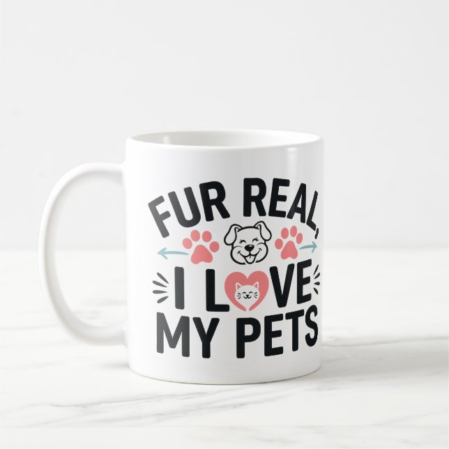 Mug fourrure réelle j'aime mes animaux de compagnie (Gauche)