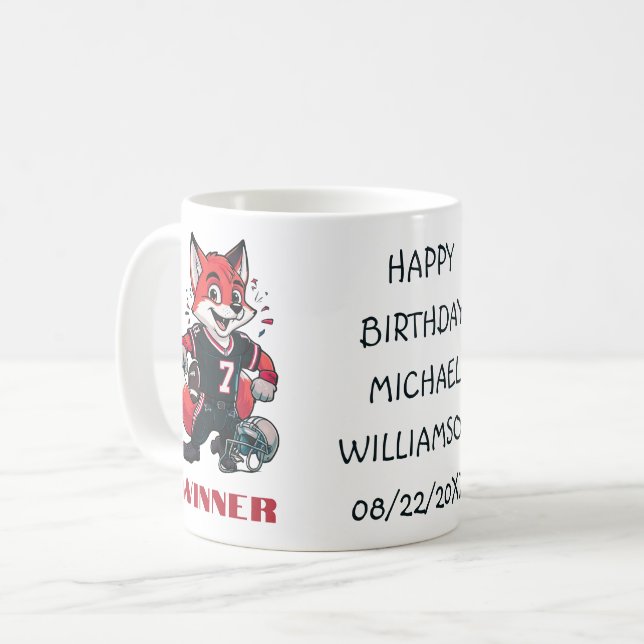 Mug Fox Jouant au football américain | Anniversaire (Devant gauche)