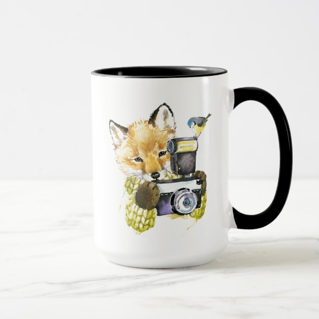 Mug Fox mignon d'aquarelle prenant des photos (Droite)