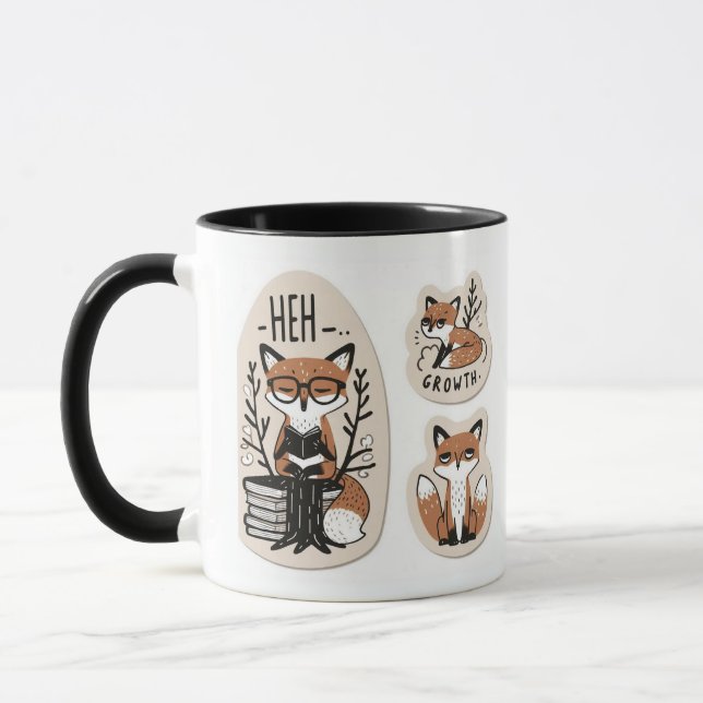Mug Foxes Whimsical - "Meh Growth" mignonne et jouant (Gauche)