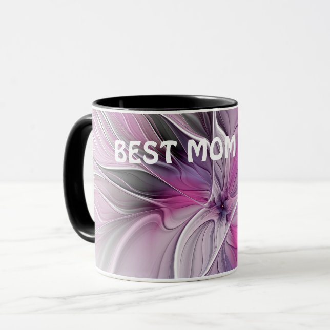 Mug Fractal Floral Abstrait Fleur Rose Gris Meilleure  (Devant gauche)